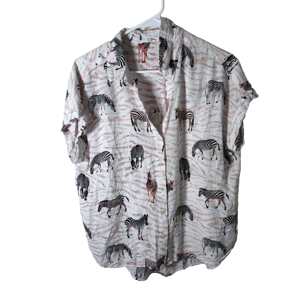 Jane & Delancey Shirt Women's Large Button Up Zebra Printed Short Sleeve Top
